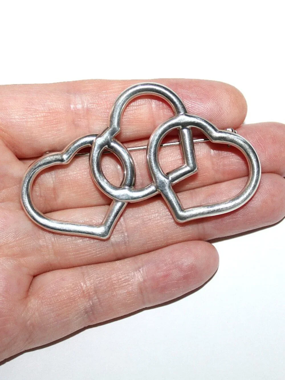 Sterling Silver Triple Heart Brooch 12 Grams